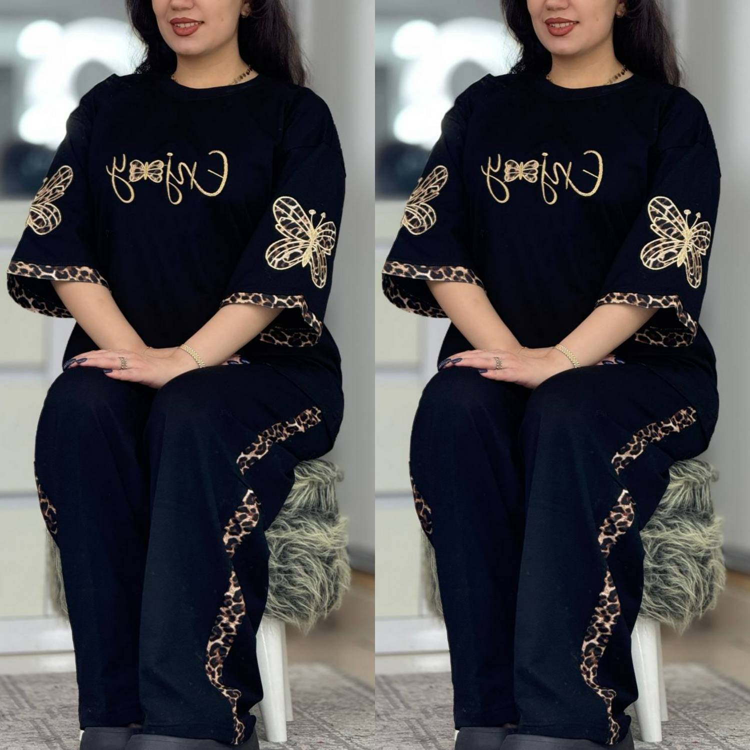 ست تیشرت شلوار استین پروانه